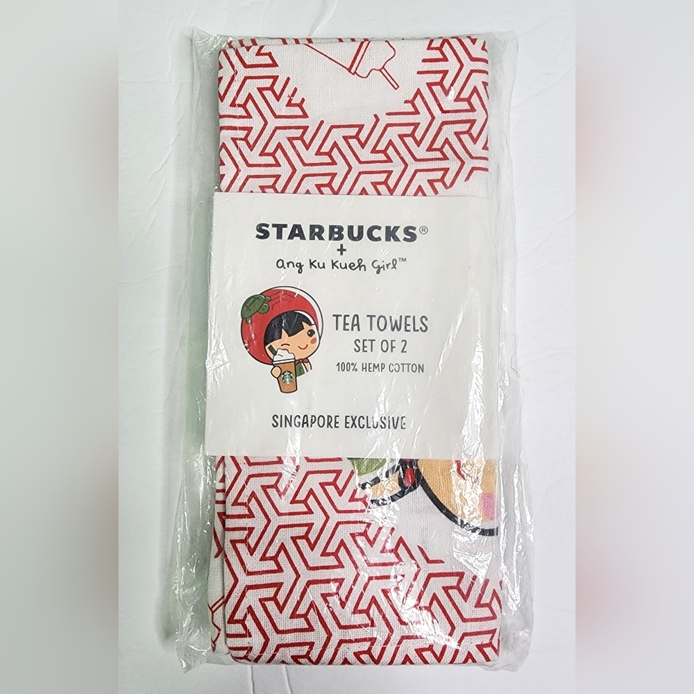 Starbucks + Ang Ku Kueh Girl 2 xTea Towels NEW - Sold Out Singapore Exclusive!